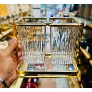 Double Acrylic Cutlery's/Spoon Holder With A Golden Stand