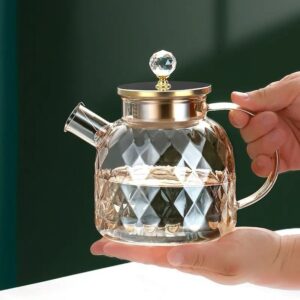 Champagne Color Diamond Texture Surface Glass Kettle Heat-resistant Thicken Glass Household Juice Flower Teapot Nordic 