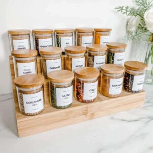 15pcs Glass Spice Jar set with a Wooden Bamboo Stand 