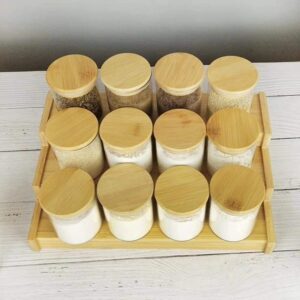 12pcs Round Spice Jars + Bamboo rack