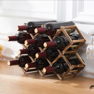 Foldable 10 Slot wooden wine bottle rack