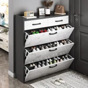 Bucket flip shoe cabinet with marble effect
