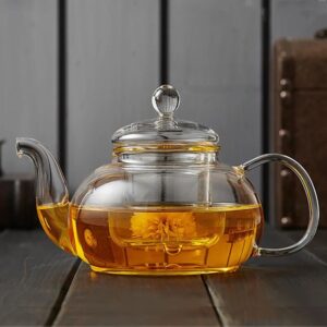 High heat resistant clear borosilicate glass tea pot with infuser 