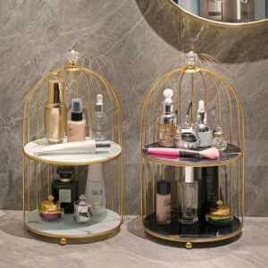 2 tier luxury marble textured with gold metal makeup storage/organiser
