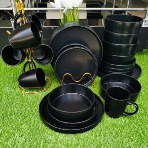 24pcs black plain dinner set