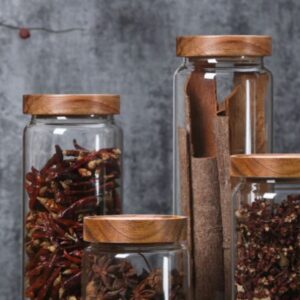 Glass container with a bamboo lid 