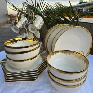 24pcs black dinner set with gold rim