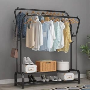 Double Clothes Rack with 2 Bottom Storage