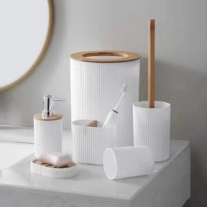 6 in 1 Bathroom Accessories Set with Wooden Ring