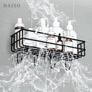 Metallic Bathroom Shelf with Hooks