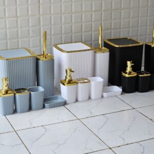 6 in 1 Bathroom Accessories Set with Gold Ring