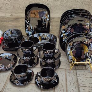 38pcs Black Flowered Dinner Set